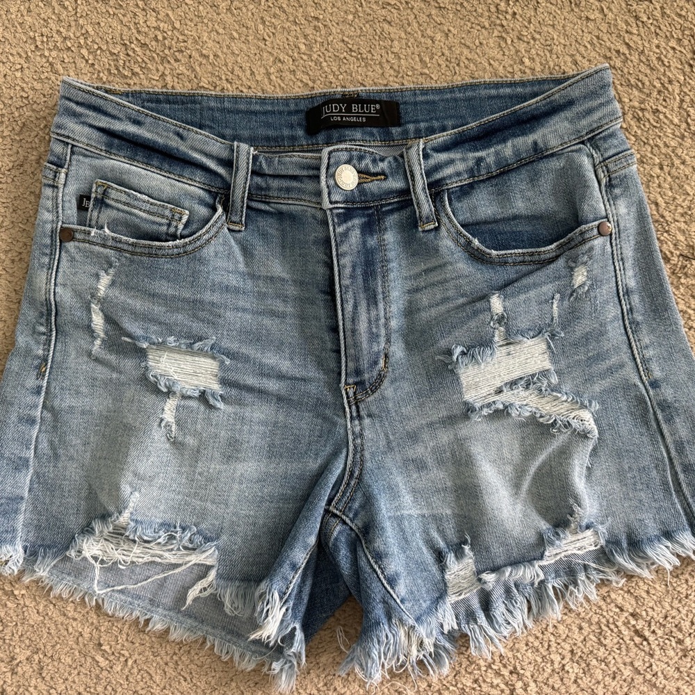 Judy Blue Women's Ripped Denim Shorts - Medium Blue 4/27